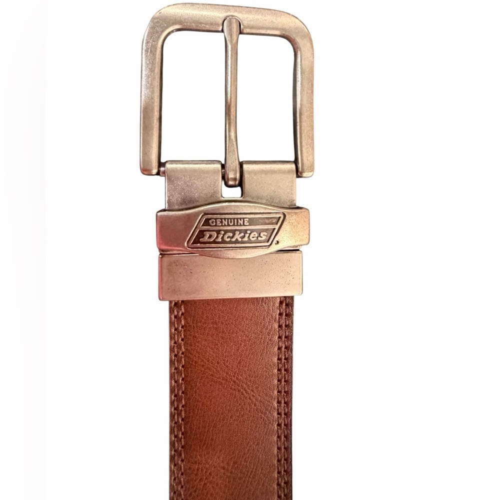 🤎🖤Dickies Reversible Brown & Black Leather Belt with COOL Silver Buckle size 36
